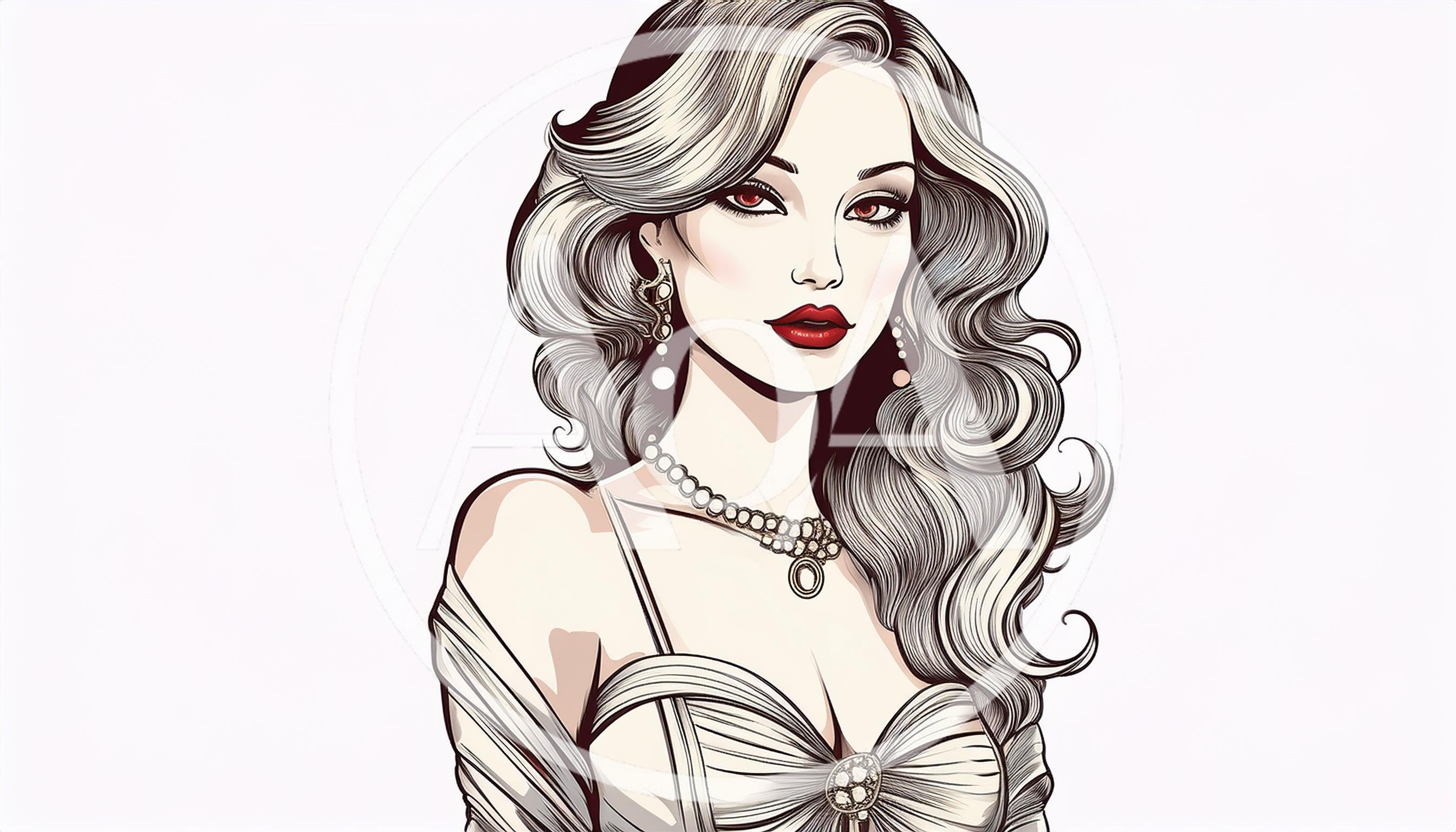 Elegant Woman With Wavy Hair And Red Eyes