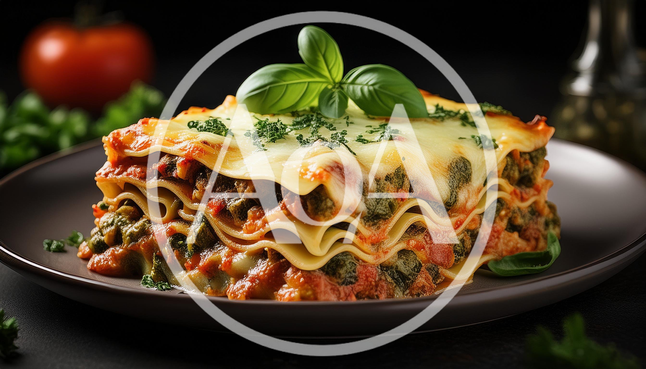 Freshly Baked Vegetable Lasagna On A Dark Plate