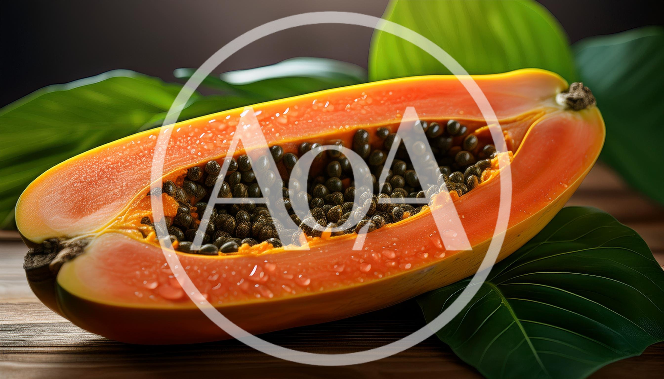 Fresh Half Papaya With Seeds On Wooden Surface