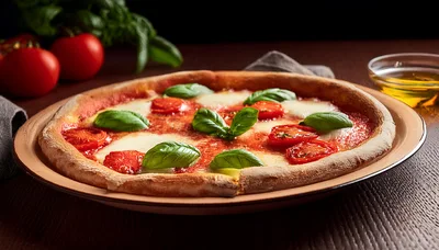 Freshly Baked Margherita Pizza On A Rustic Plate