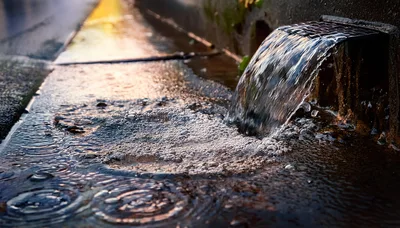 Water Flowing From A Concrete Drainage Pipe