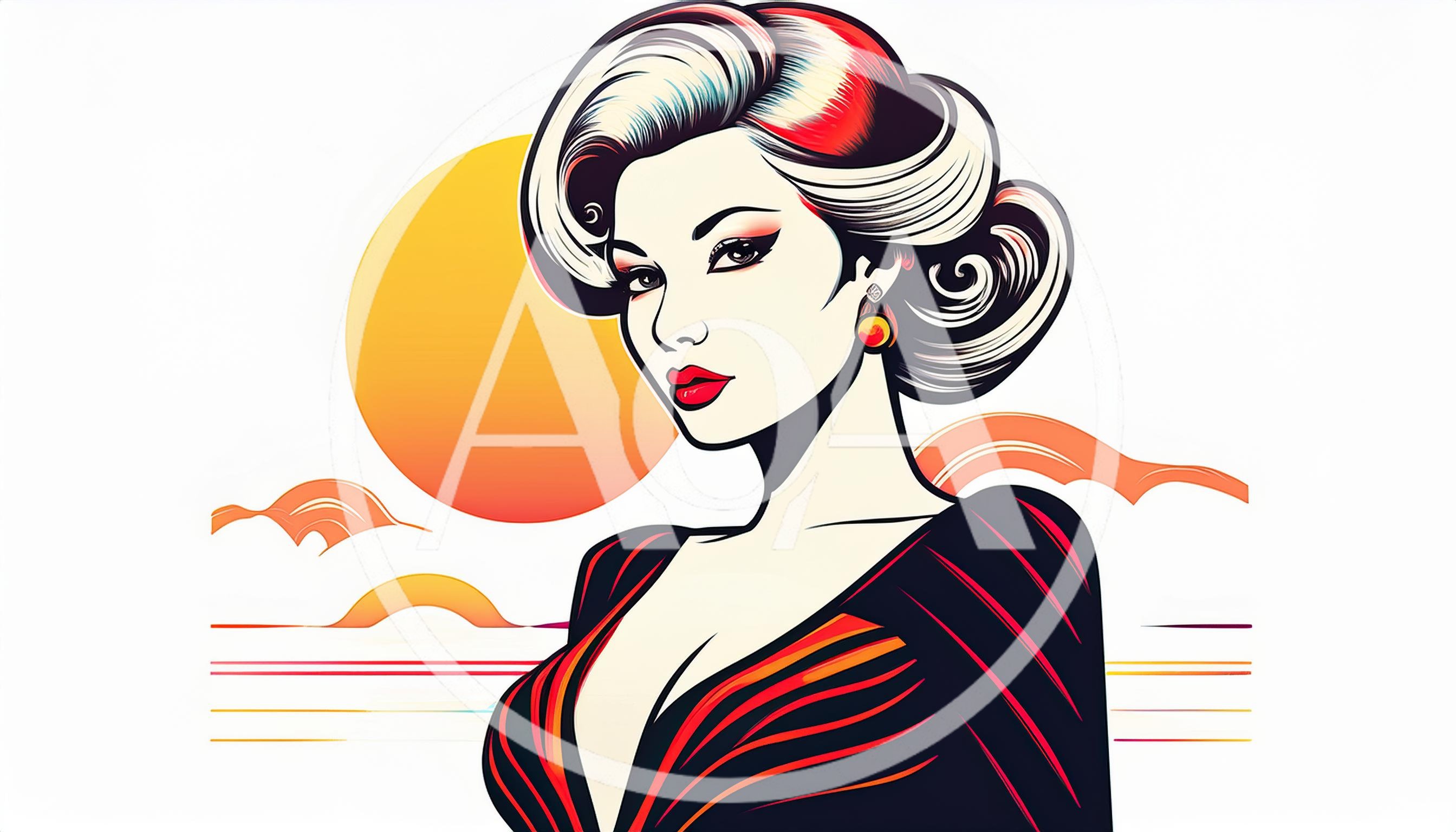 Stylized Retro Illustration Of A Glamorous Woman