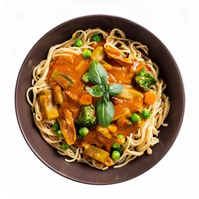 Bowl of Vegetable Curry with Noodles