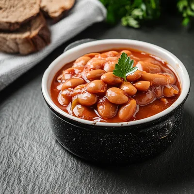 Bowl Of Baked Beans In Tomato Sauce