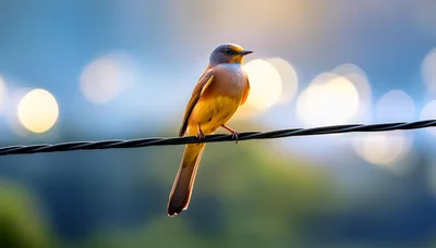 Small Yellow Bird Perched on a Wire