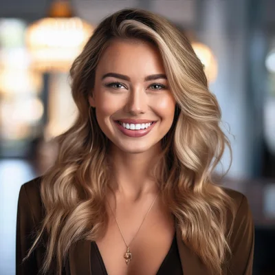 Portrait Of A Smiling Blonde Woman In Professional Attire