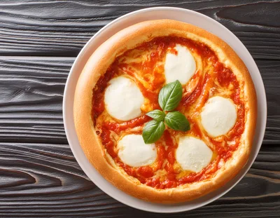Fresh Margherita Pizza On A Dark Wooden Table