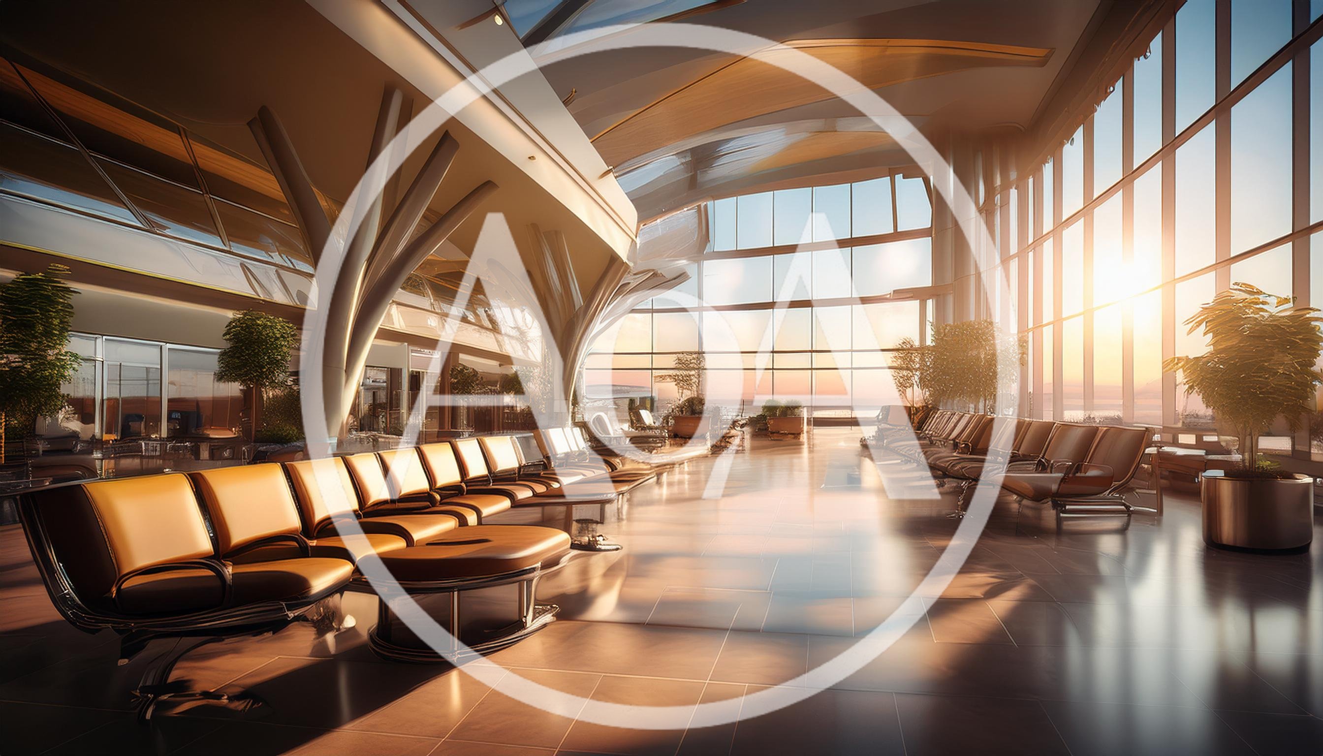 Modern Airport Terminal Waiting Area At Sunset