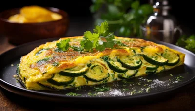 Zucchini Omelet Served on a Black Plate