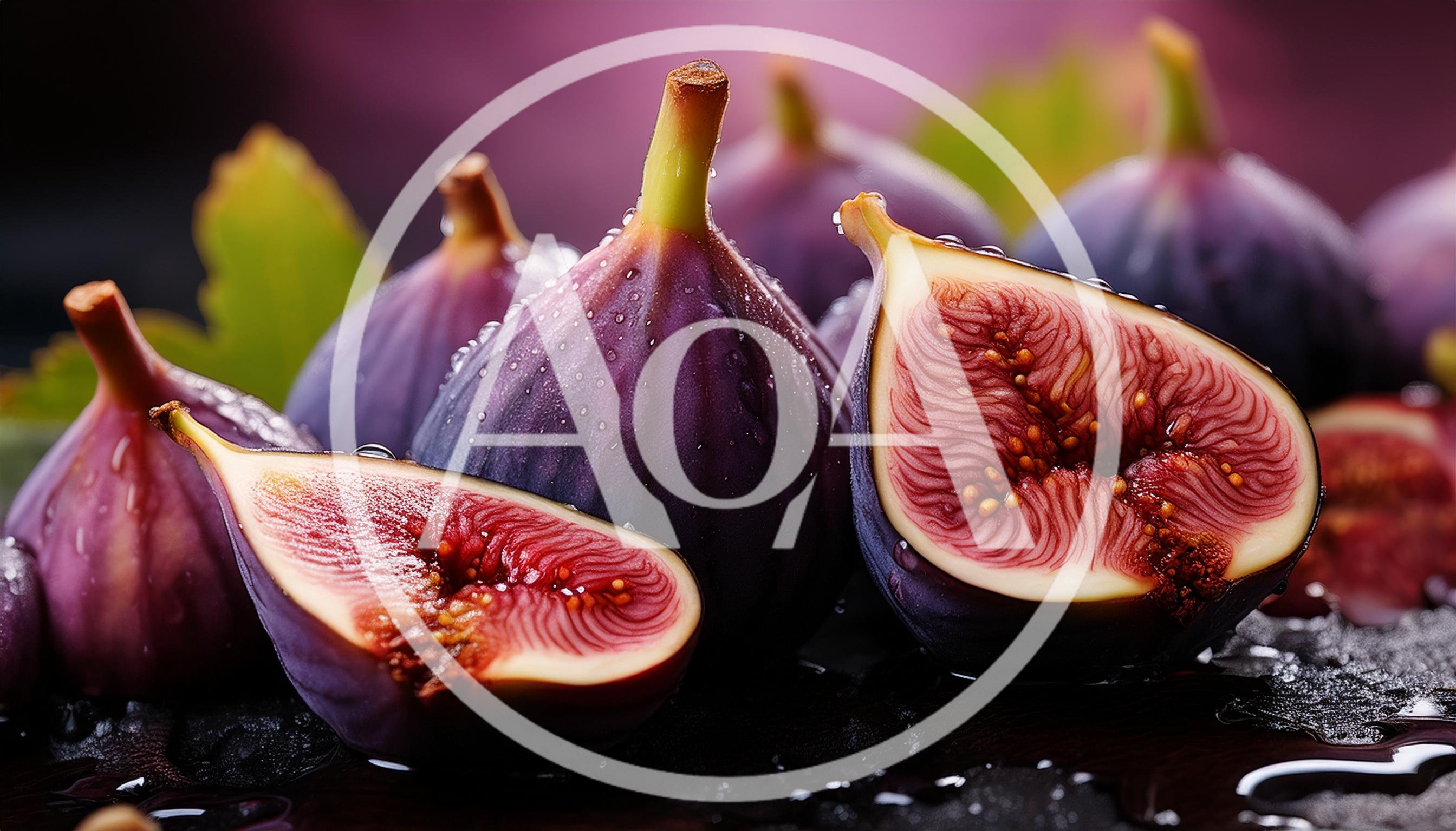 Fresh Ripe Figs With Water Droplets On Dark Surface