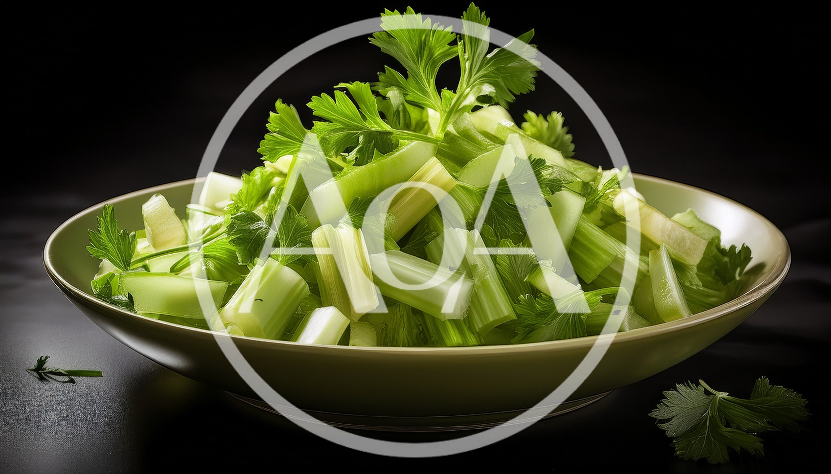 Fresh Chopped Celery Stalks In A Green Bowl