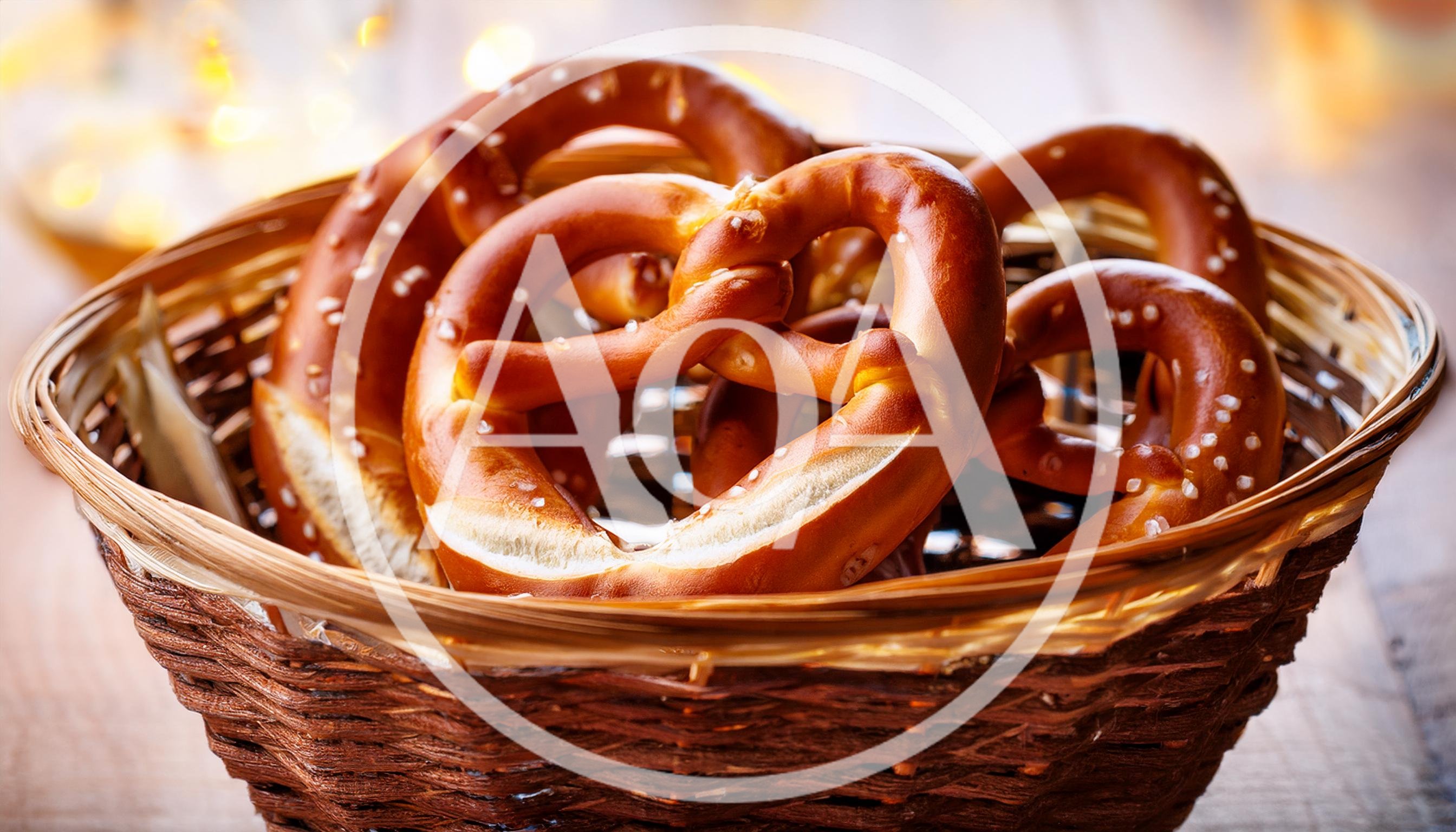 Freshly Baked Soft Pretzels In A Woven Basket