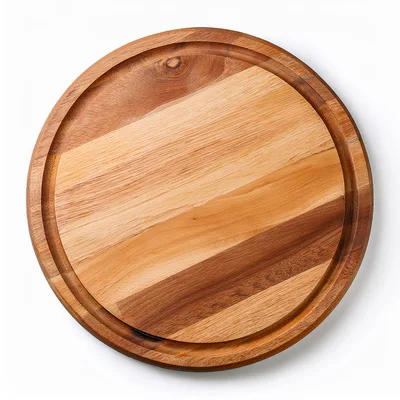 Round Wooden Cutting Board Isolated On White Background