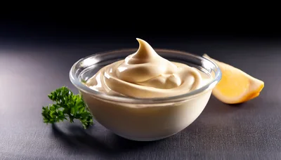Bowl of Creamy Mayonnaise with Lemon and Parsley