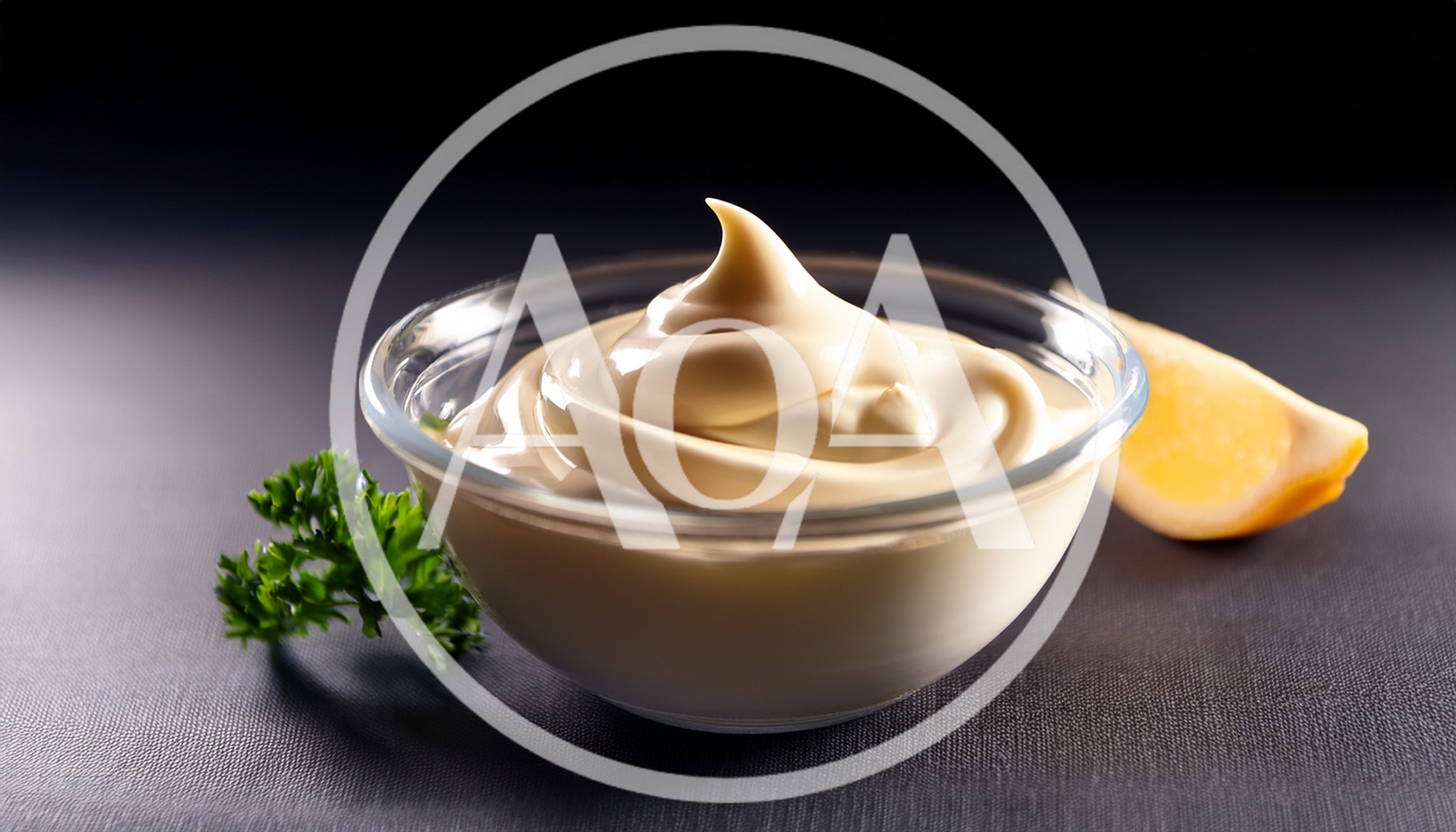 Bowl of Creamy Mayonnaise with Lemon and Parsley