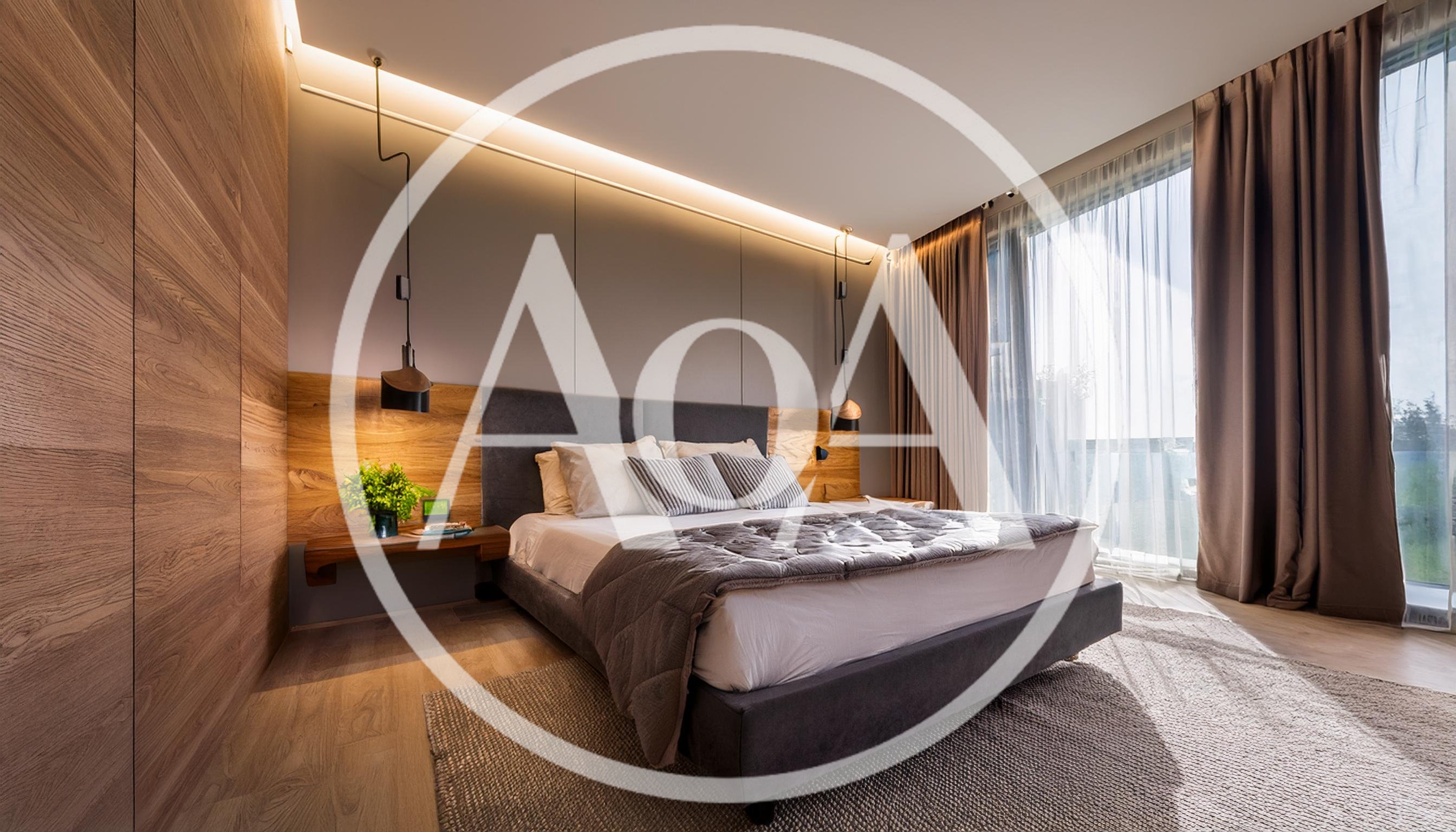 Modern Bedroom Interior With Wooden Accents And Soft Lighting