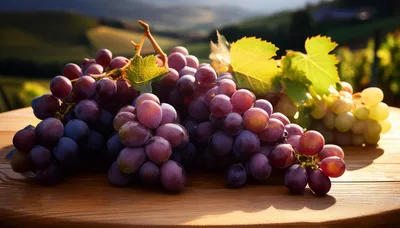 Fresh Red Grapes On A Wooden Table