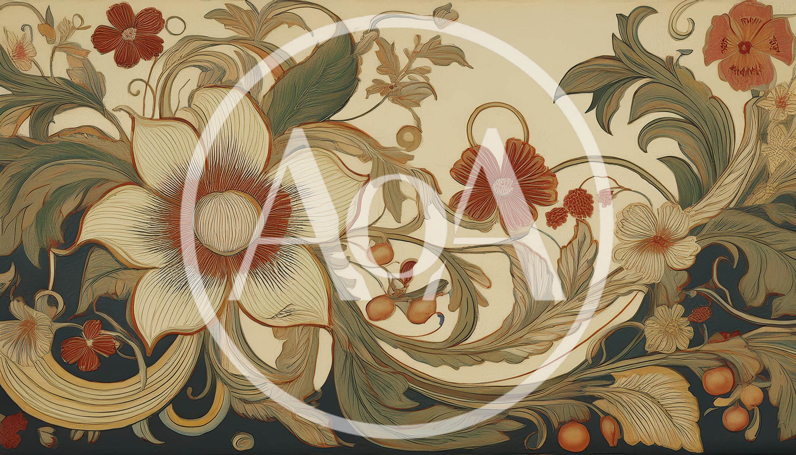 Art Nouveau Floral Pattern With Ornate Botanical Elements