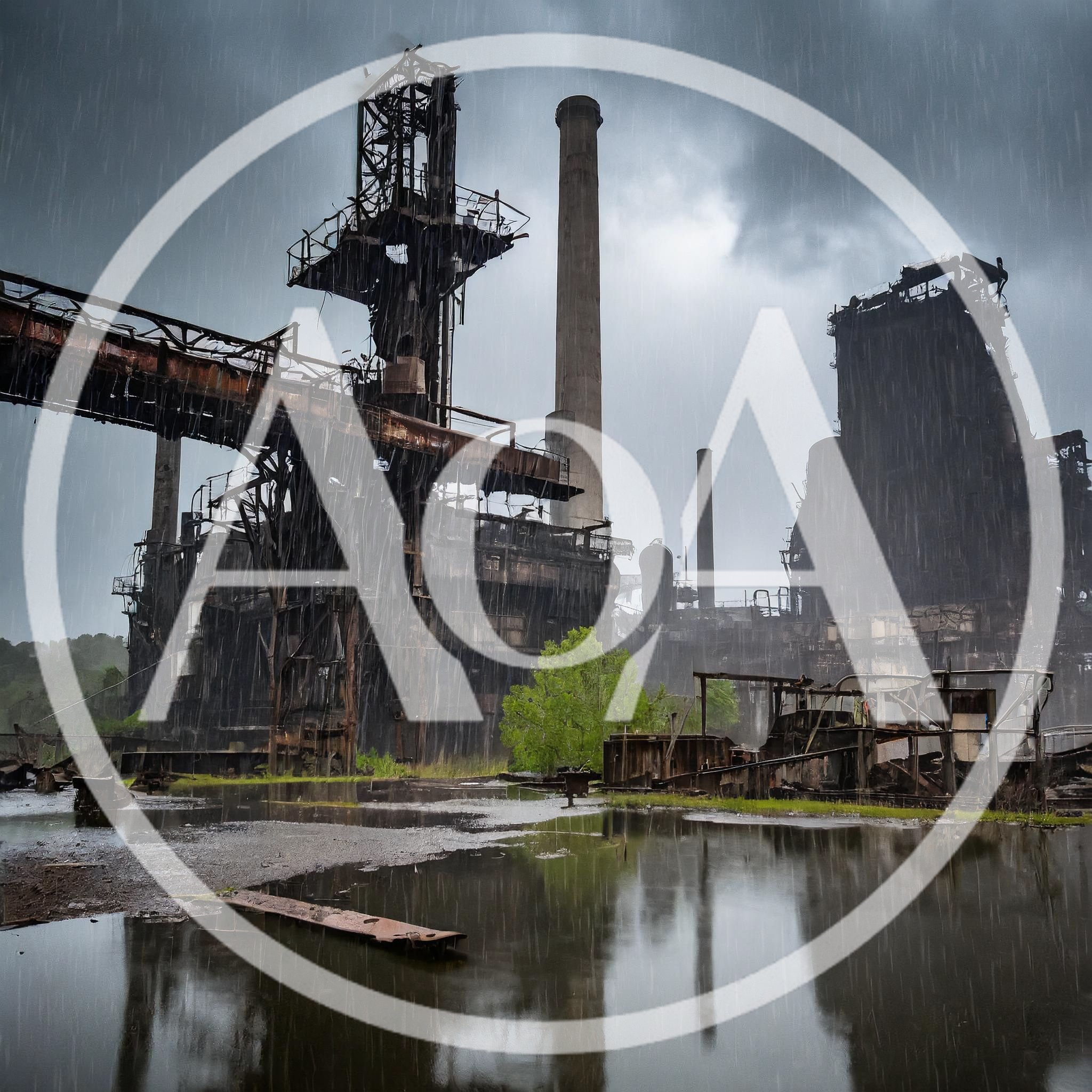 Abandoned Industrial Steel Mill Under Heavy Rain