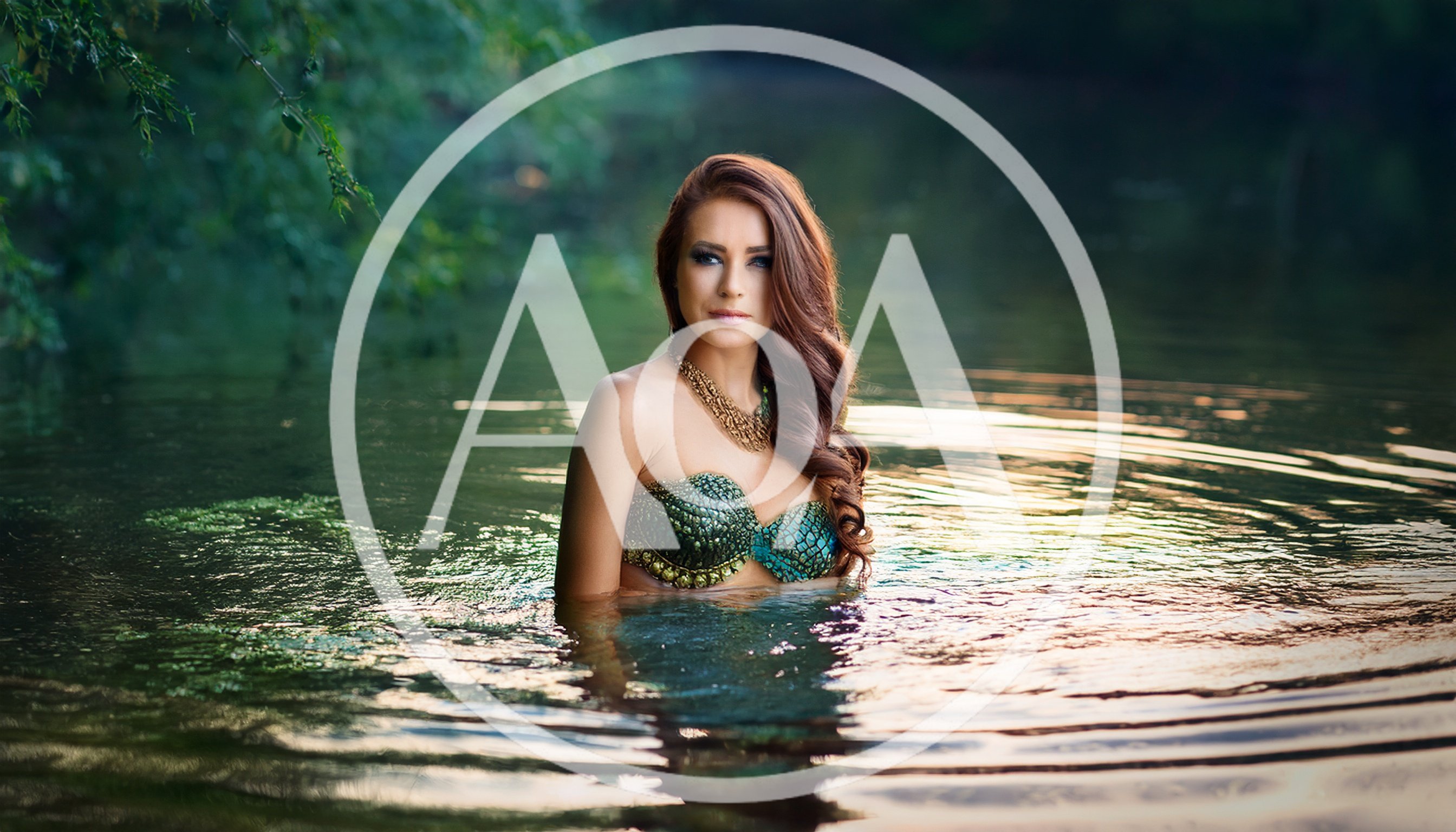 Beautiful Mermaid Woman Posing In A Calm Lake