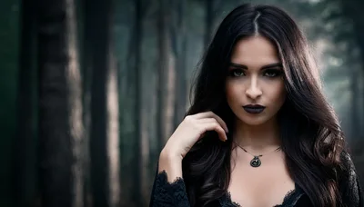 Mysterious Woman With Dark Hair In A Misty Forest