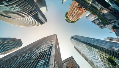 Low Angle View Of Modern Skyscrapers In Financial District