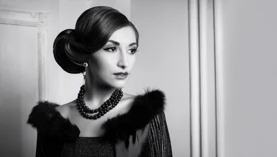 Elegant Woman With Vintage Hairstyle And Fur Stole