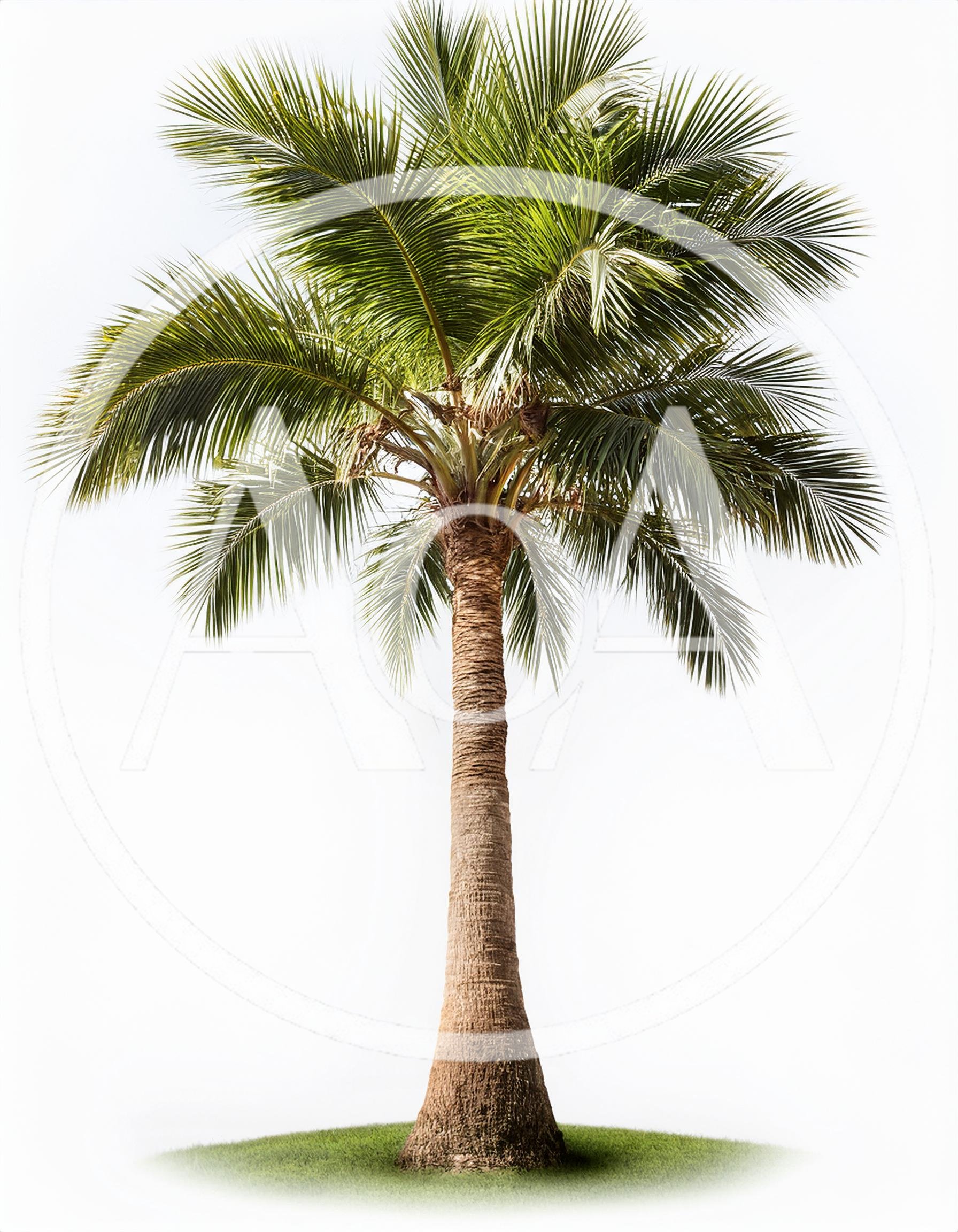 Single Mature Palm Tree Isolated On White Background