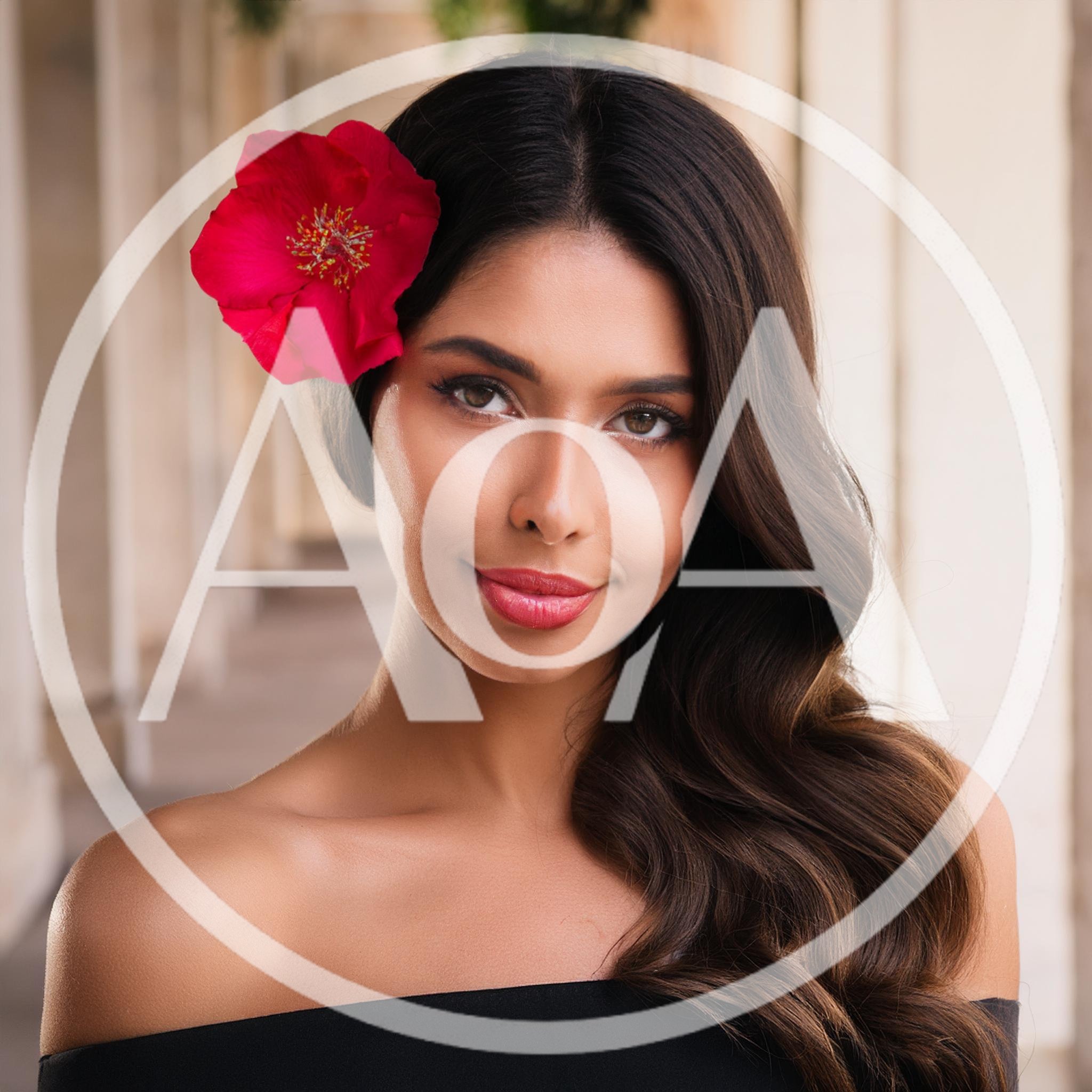 Portrait Of A Beautiful Woman With A Red Flower