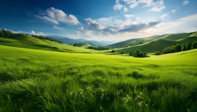 Rolling Green Hills Under A Sunny Blue Sky