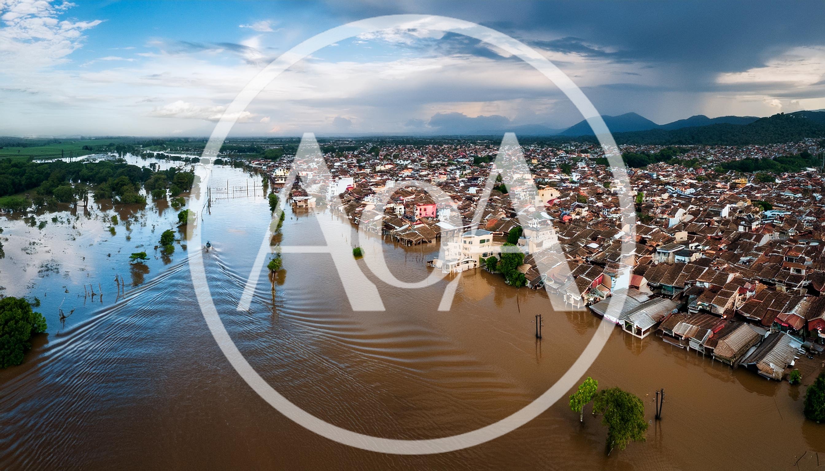 Aerial View Of Flooded Residential Area In Indonesia