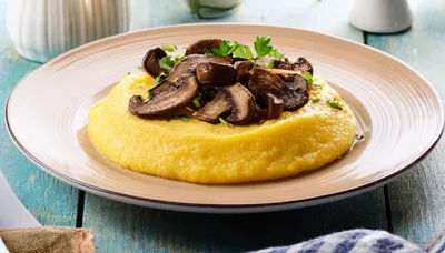 Creamy Polenta Topped With Sautéed Mushrooms