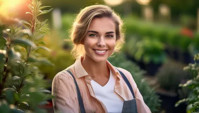 Smiling Female Gardener Standing In A Plant Nursery