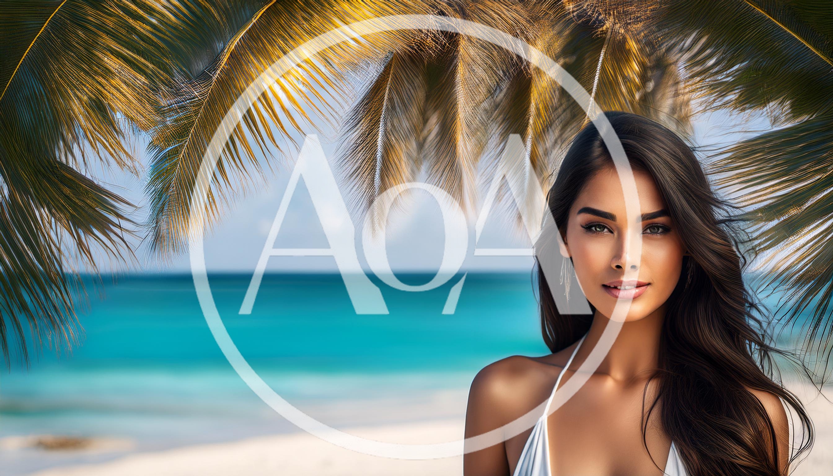 Beautiful Woman Posing Under Tropical Palm Leaves