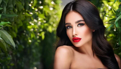 Portrait Of A Beautiful Woman With Red Lipstick