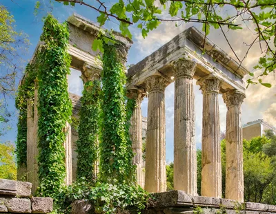 Ancient Roman Temple Ruins With Corinthian Columns