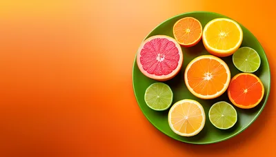 Assorted Citrus Fruit Halves on Green Plate