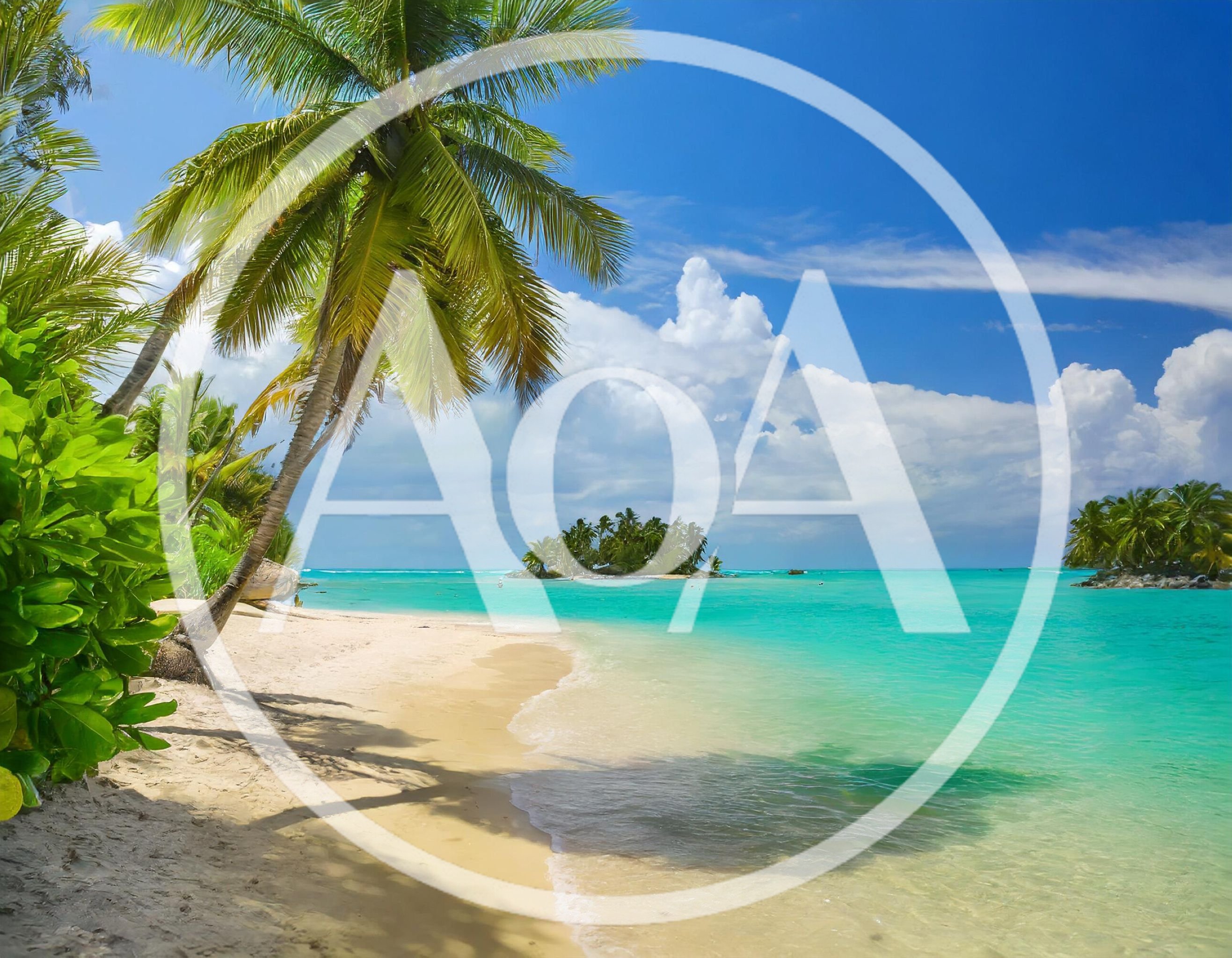 Tropical Beach Landscape With Palm Trees And Turquoise Water