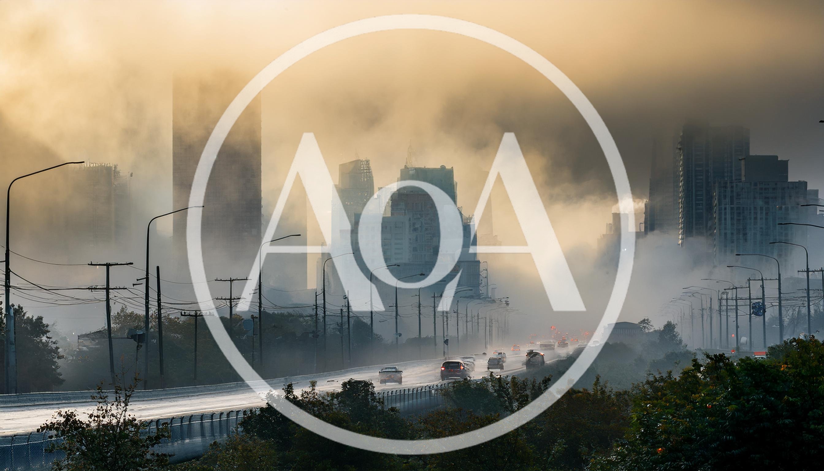 Cars Driving on Highway Through Dense City Fog