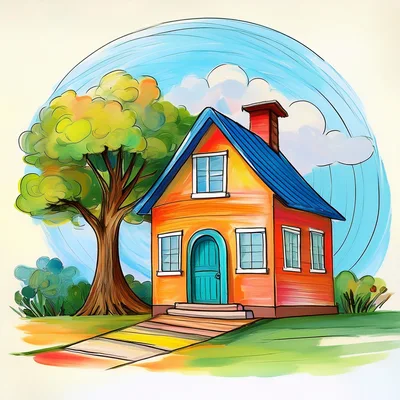 Whimsical Illustration Of A Cozy Orange Cottage