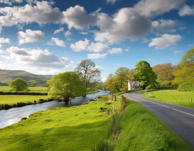 Scenic Country Road Beside A River In The Yorkshire Dales