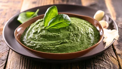 Bowl Of Fresh Green Spinach Pesto Sauce