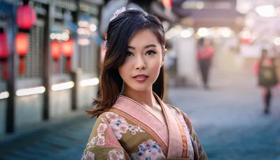 Young Japanese Woman Wearing Traditional Kimono