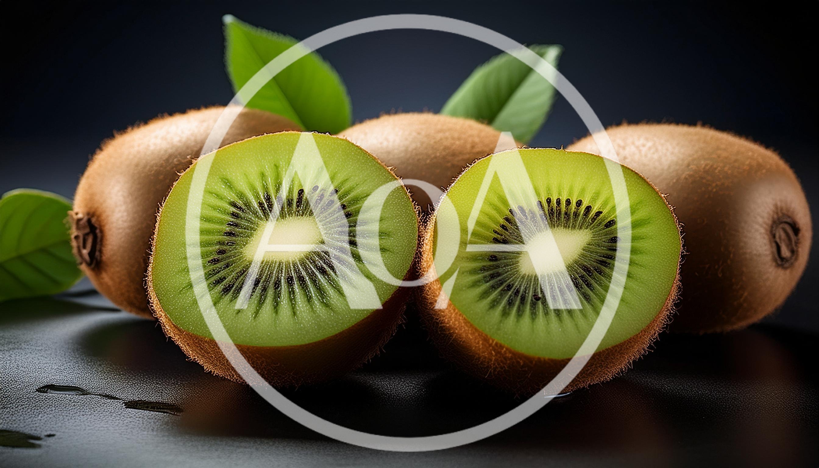 Fresh Sliced Kiwi Fruit With Green Leaves