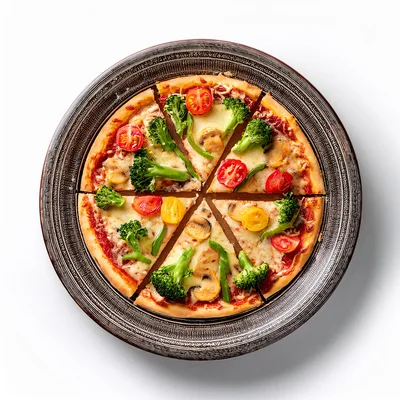 Vegetarian Pizza Sliced On A Decorative Plate
