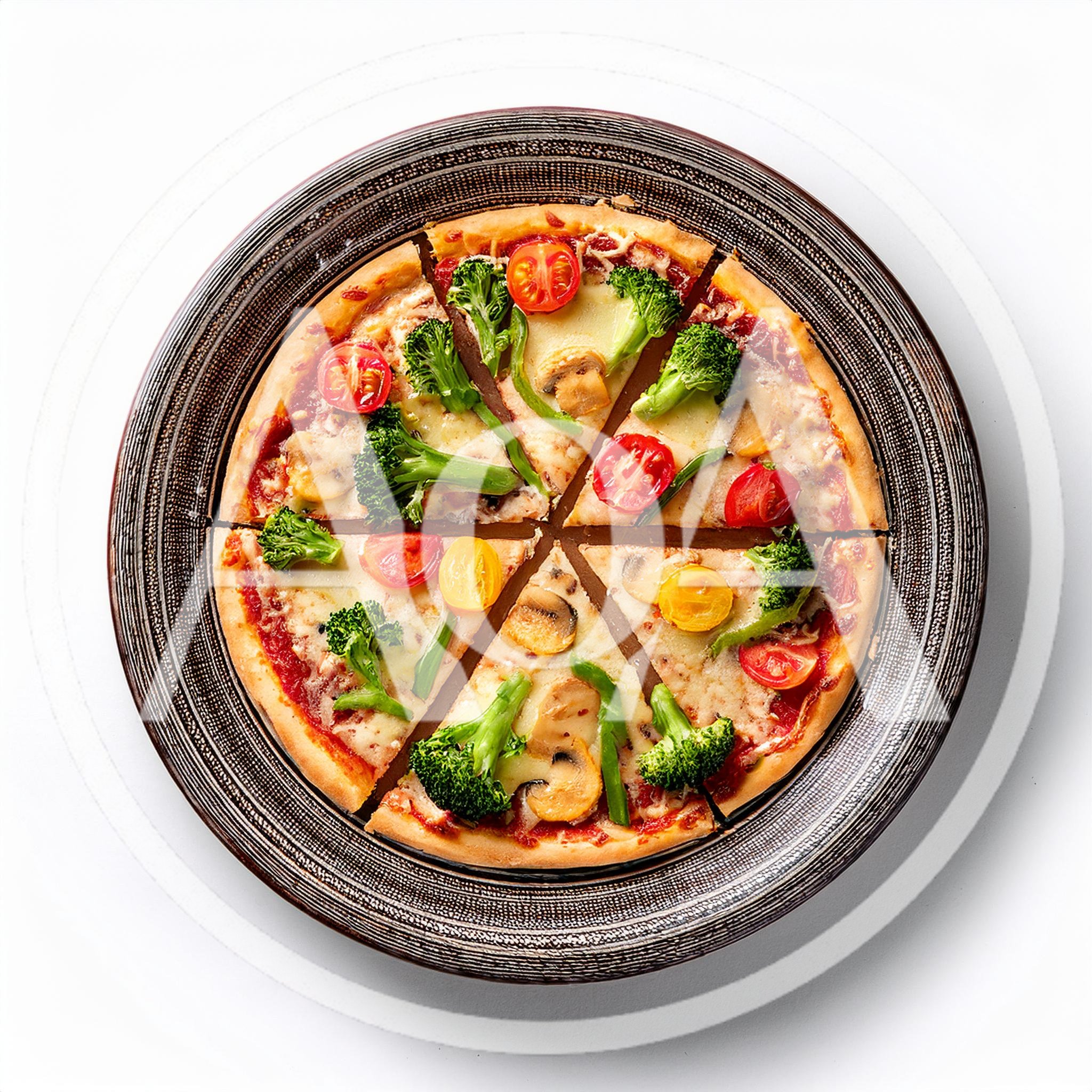 Vegetarian Pizza Sliced On A Decorative Plate