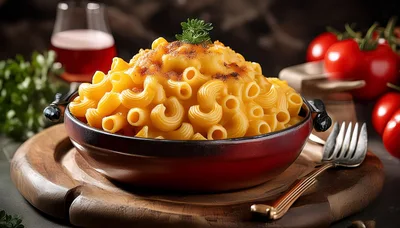 Gourmet Macaroni and Cheese in a Red Bowl