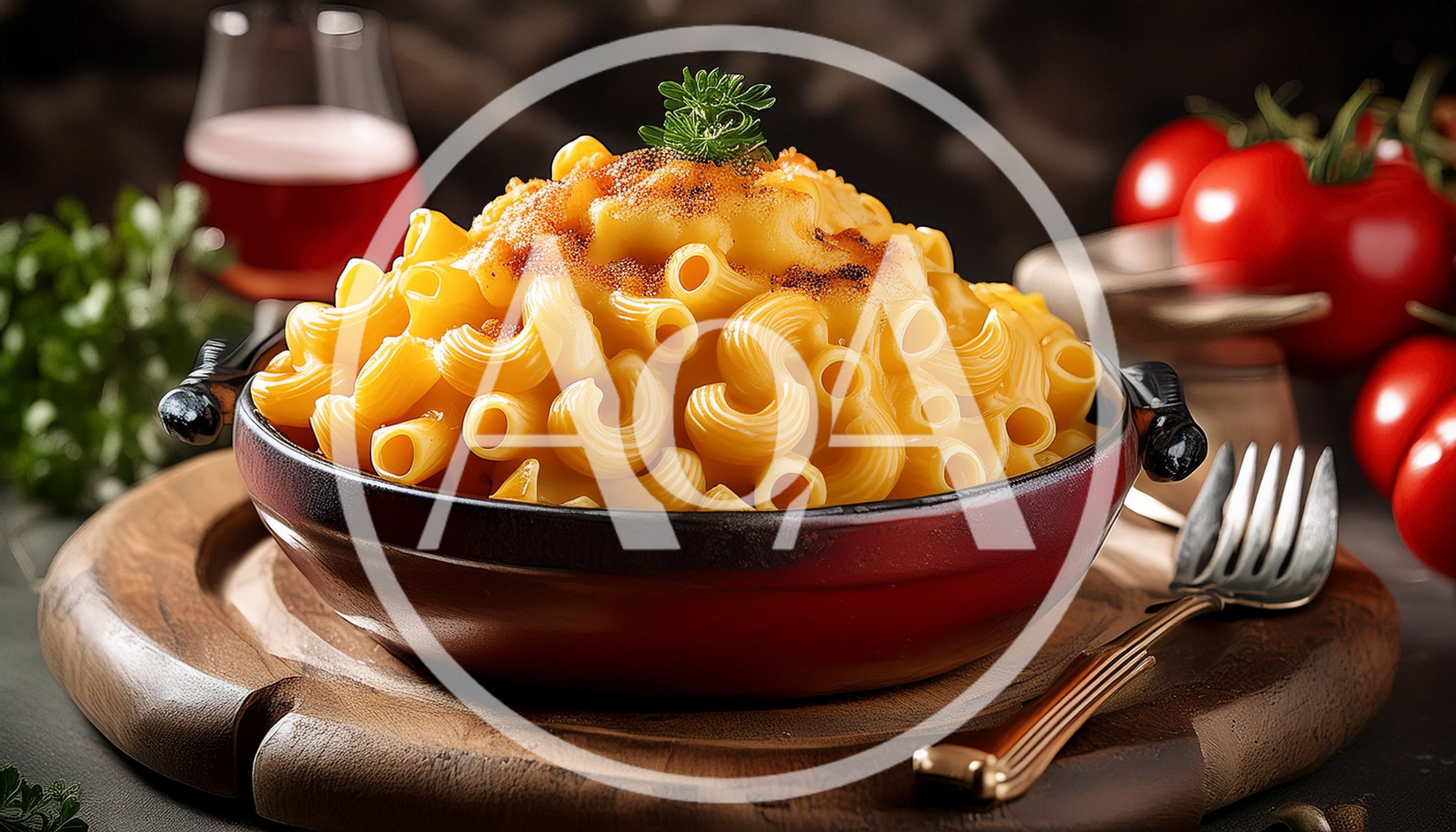 Gourmet Macaroni and Cheese in a Red Bowl