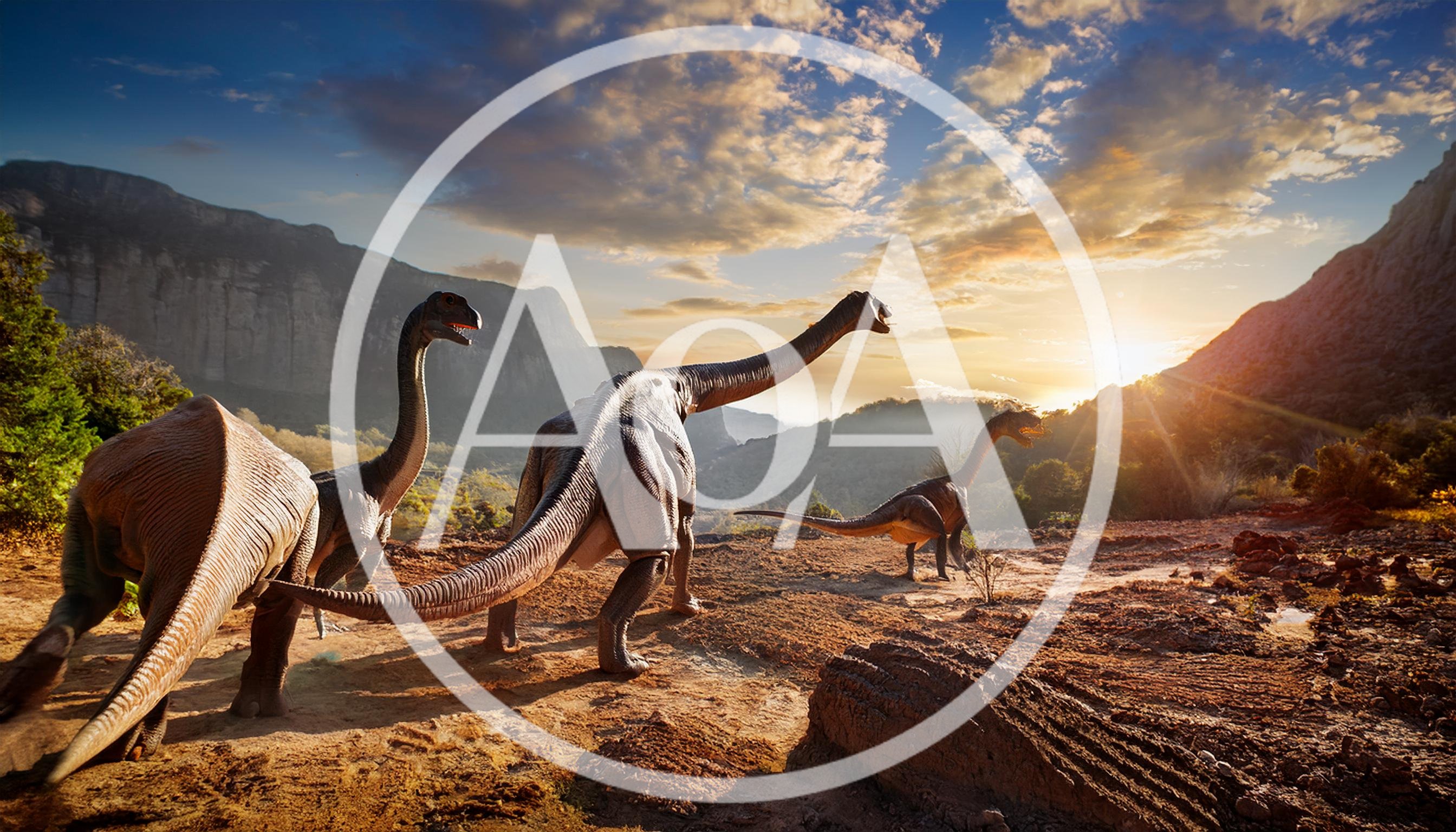 Group of Sauropod Dinosaurs Walking in Prehistoric Landscape