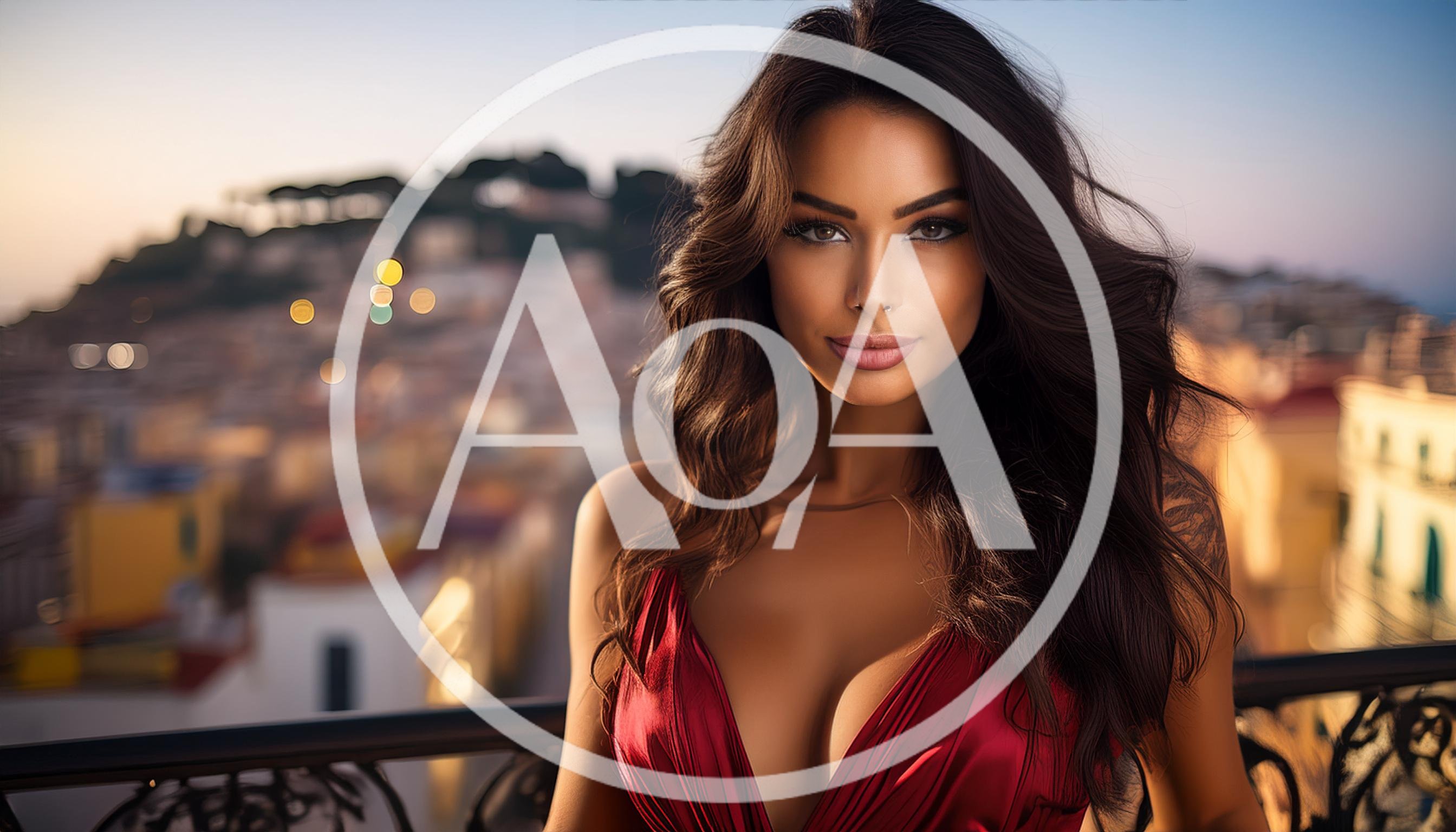 Beautiful Woman In Red Dress On Mediterranean Balcony